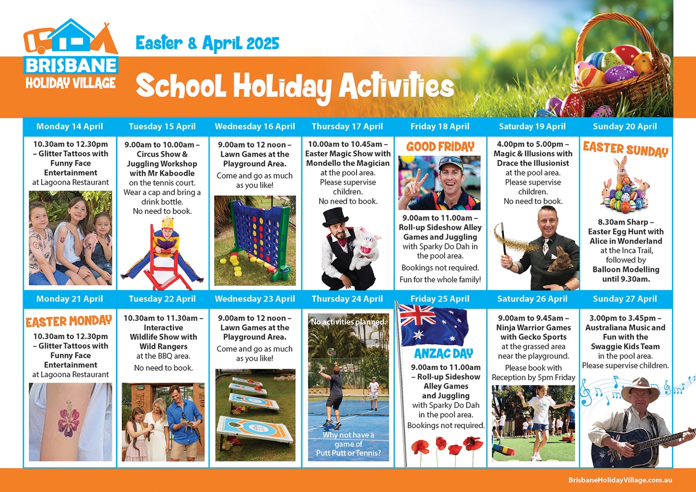 April 2025 School Holiday & Easter Activities at Brisbane Holiday Village